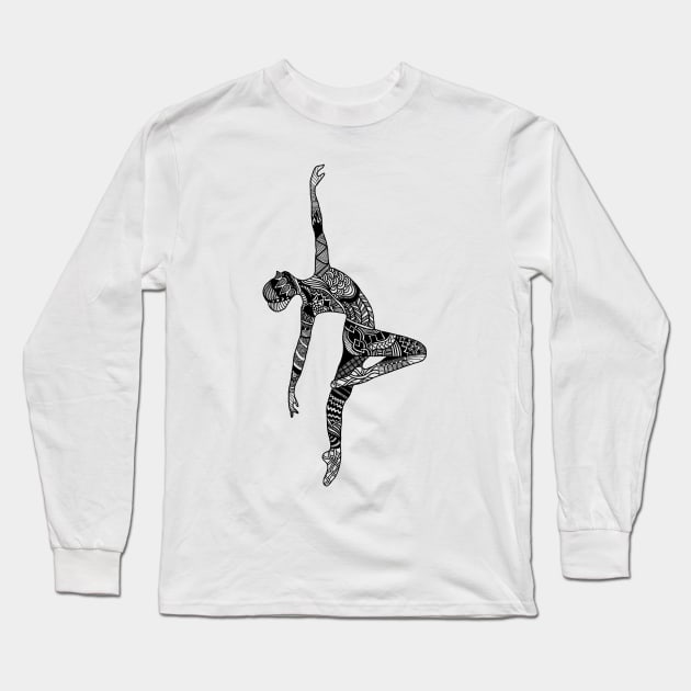 Dancer Zentangle Long Sleeve T-Shirt by RiaoraCreations